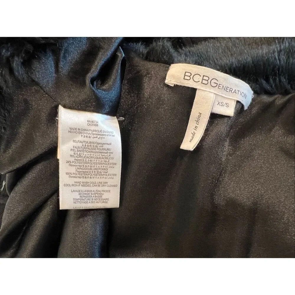 BCBGeneration Women's Faux Fur Lined Open Front Vest Jacket Black Size XS/Small